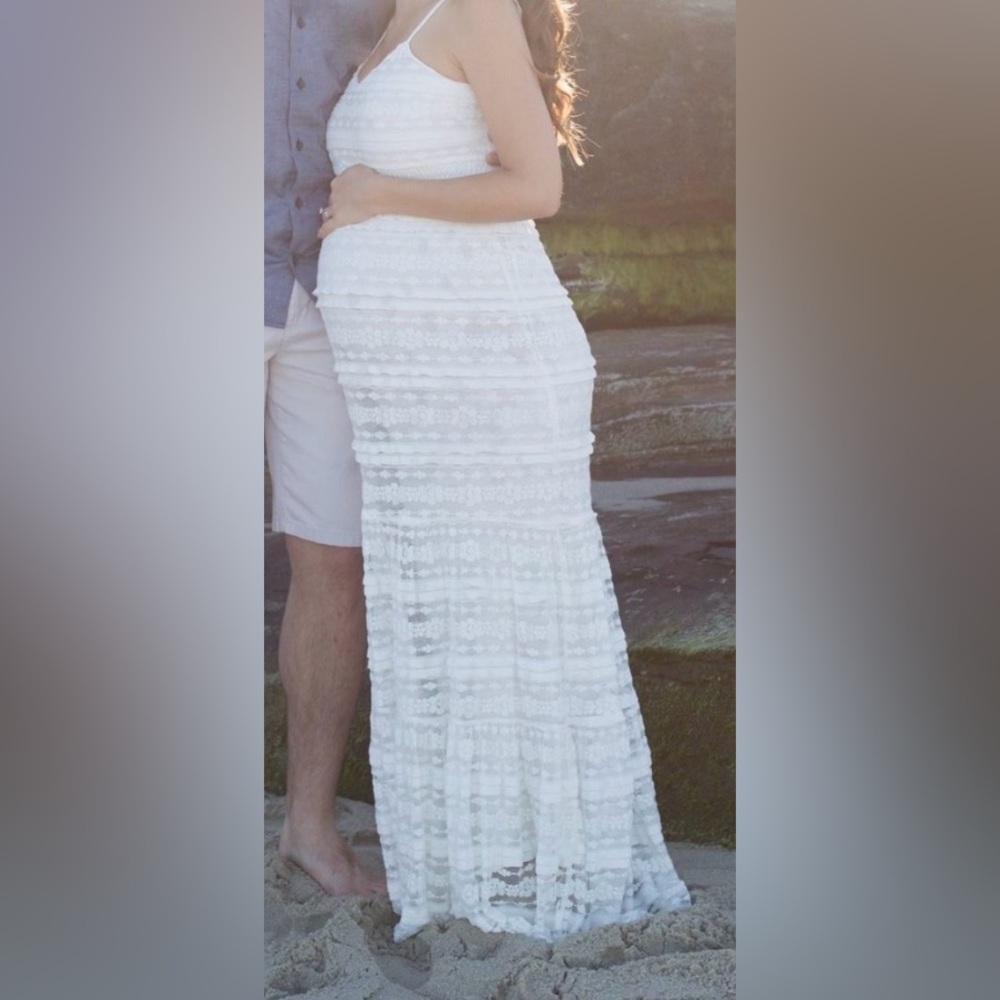 Maternity White Lace Maxi Dress